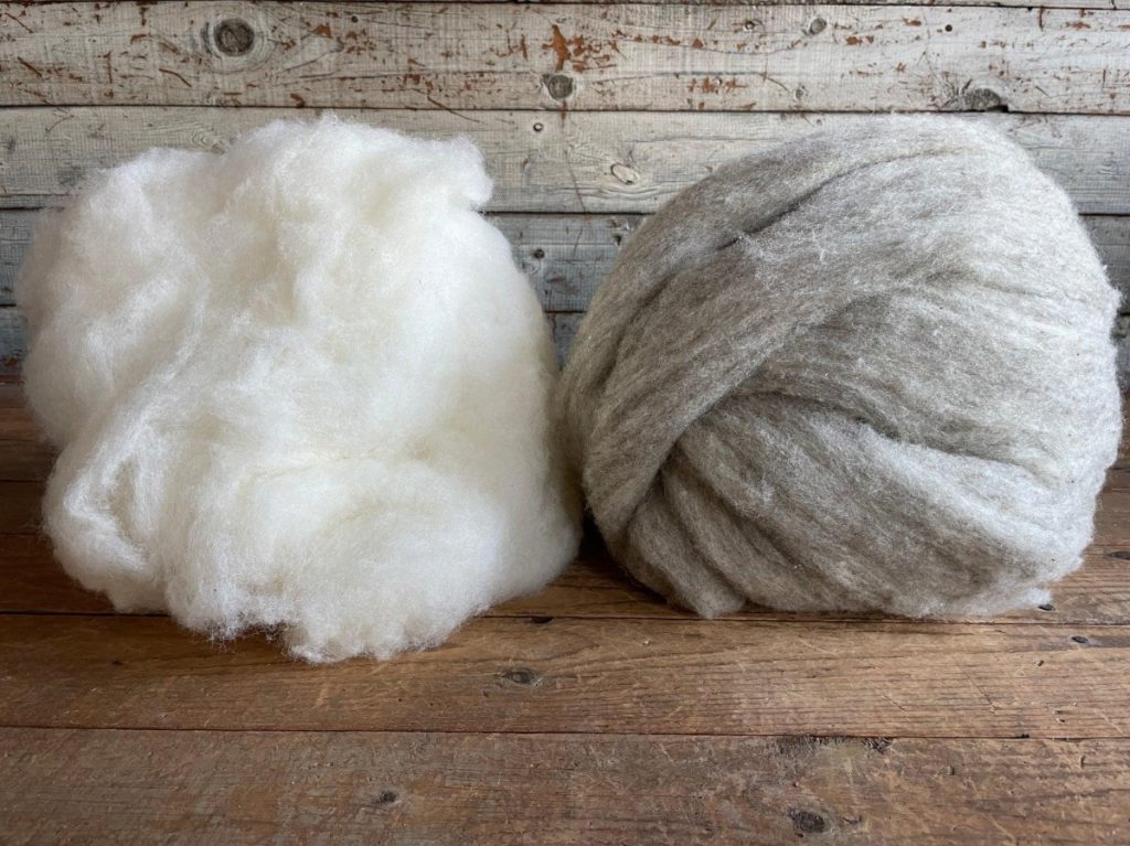 Left: Long Fiber White Wool | Right: Jacob's Wool.