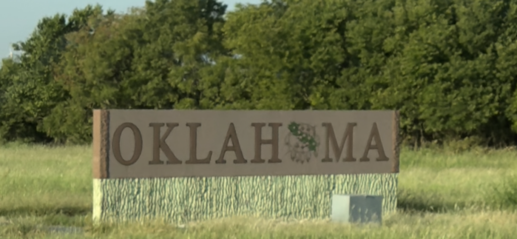 Sign at entrance to Oklahoma at Kansas - Oklahoma border.  Doesn't say "Welcome," even though the people in Oklahoma were gracious and friendly.